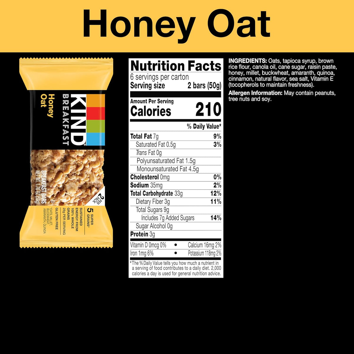 KIND Breakfast Bars Variety Pack, Gluten Free, Low Sodium, Healthy Snacks, Honey Oat, Almond Butter, Peanut Butter, 3-8g Protein, 18 Count (18 Packs of 2 Bars)