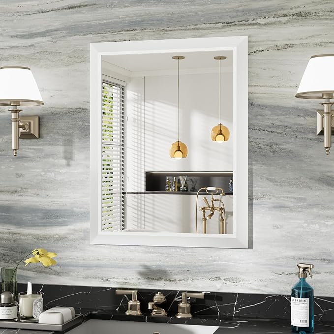 24x30 Inch White Bathroom Mirror