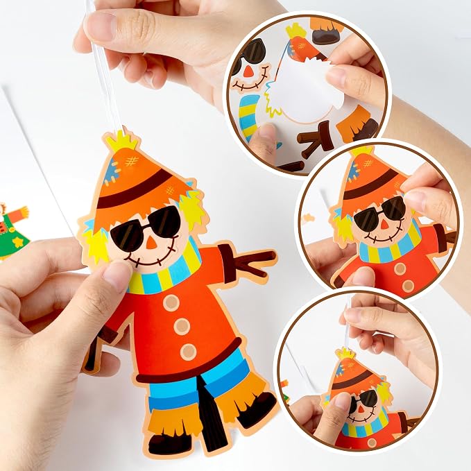 BeYumi Fall Scarecrow Craft Kit - 123Pcs Fall Scarecrow Craft Kit DIY Autumn Thanksgiving Ornament Set Home Classroom Game Activities Art Supplies Decor for Kindergarten Kids