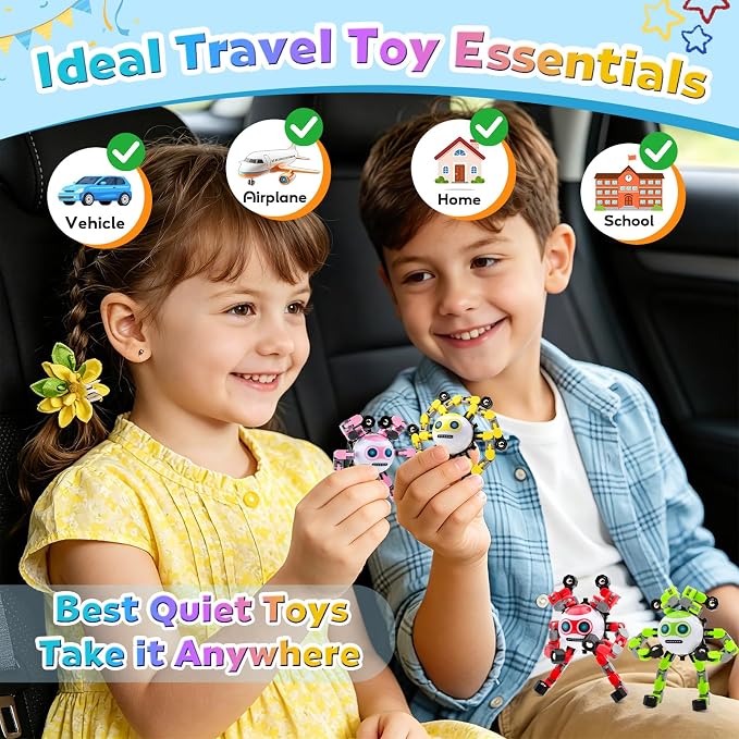 4 PCS Travel Toys Transformable Fidget Spinners Toys for Kids and Adults Sensory Toy for Boys Teens Stress Relief Autism ADHD Cool Road Trip Travel Essential Birthdays Gifts for Party Favors
