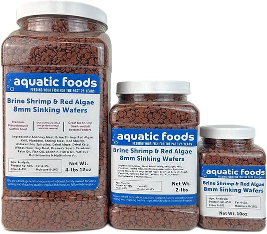 Aquatic Foods Inc. 8mm - 1/3" Brine Shrimp & Red Algae Color Enhancing Sinking Wafers for Shrimp, Snails, Crabs, Plecos, Catfish. Bottom and All Tropical Fish...WL 4-lbs 12oz Lg Jar