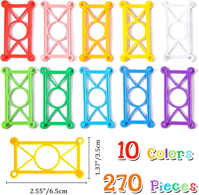 RAINBOW TOYFROG Snap-N-Twist Building Blocks - 270 Piece Set of Flexible Interlocking Math Manipulatives - Open Ended STEM Toys for 5 to 12 Year Old Boys & Girls - Indoor Recess Games for Classroom