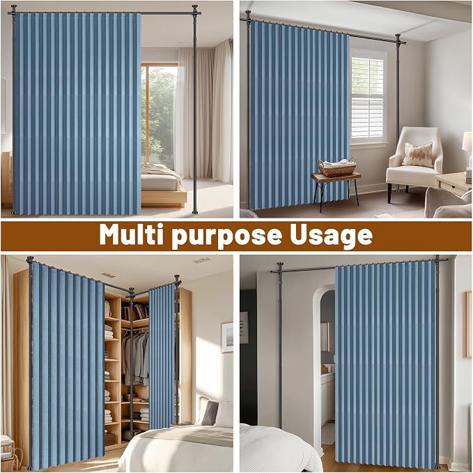 100% Blackout Room Divider Curtains Sets Blue 1 Panel W100 x L96in No Drill