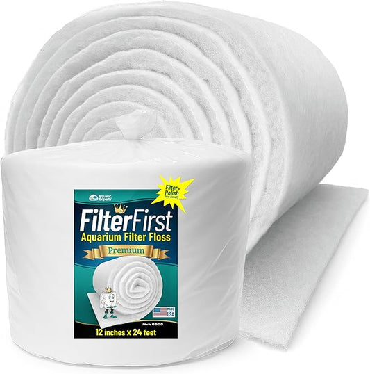Aquatic Experts Aquarium Filter Floss for Fish Tank Filters - FilterFirst Aquarium Filter Pad - Media Roll for Crystal Clear Water, 3/4" - 1" Thick (12 Inch Wide, 24 Feet Long)