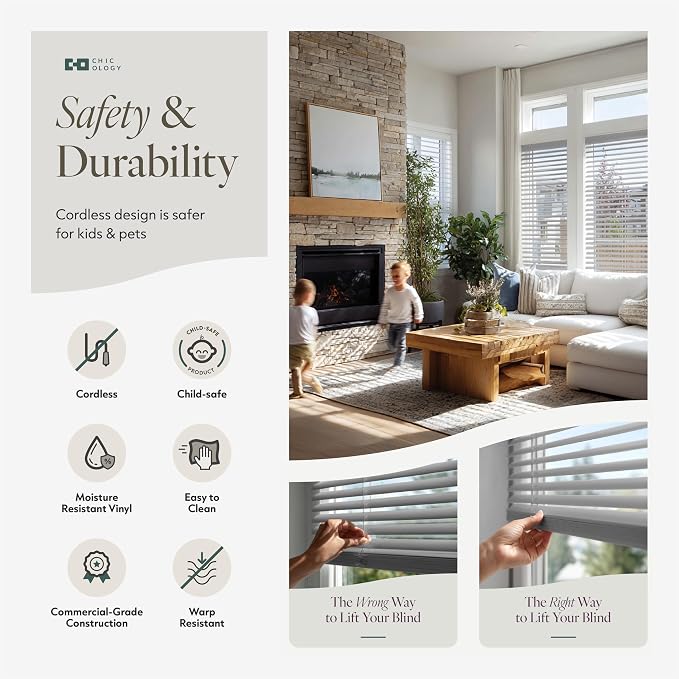 CHICOLOGY Cordless Mini Blinds for Indoor Windows, 52.25" W x 72" H, Light