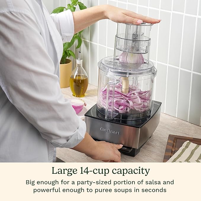 Cuisinart Food Processor, 14-Cup Vegetable Food Chopper for Mincing, Dicing, Shredding, Puree & Kneading Dough, 720-Watt Motor, Stainless Steel, DFP-14BCNY
