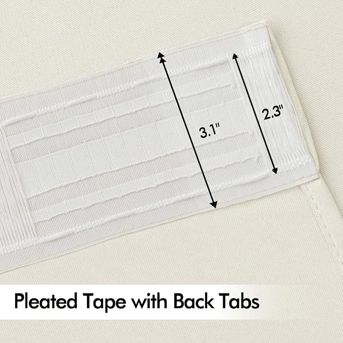 MIULEE Beige White Back Tab Blackout Curtains 63 Inch Length 2 Panels Set