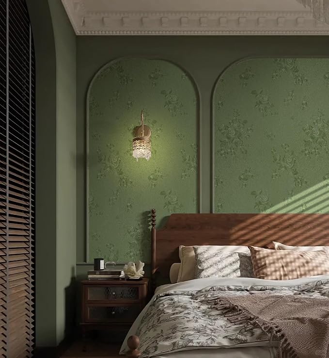 Erfoni 394"x17.7" Green Floral Embossed Wallpaper