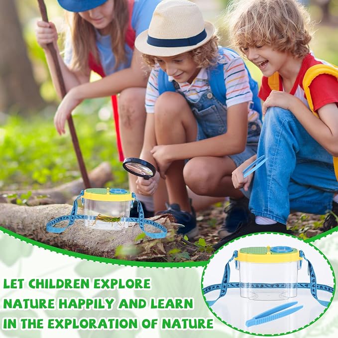 Halloscume 12 Pack Bug Catcher for Kids Insect Bug Viewer Kit with Tweezers Explorer Outdoor Set Insects Catcher Containers Magnifying Box for Children Science Nature Exploration Tool(Deep Color)