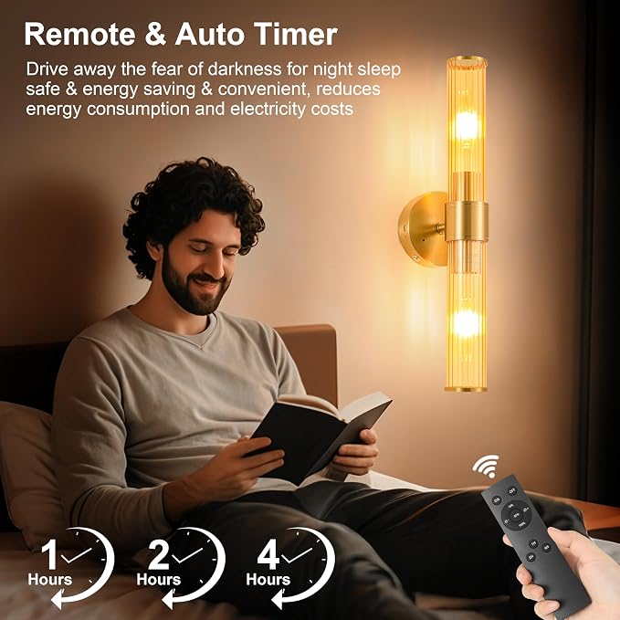 Morauroral Gold Battery Operated Wall Sconces Set of 2, Rechargeable Wall Lights