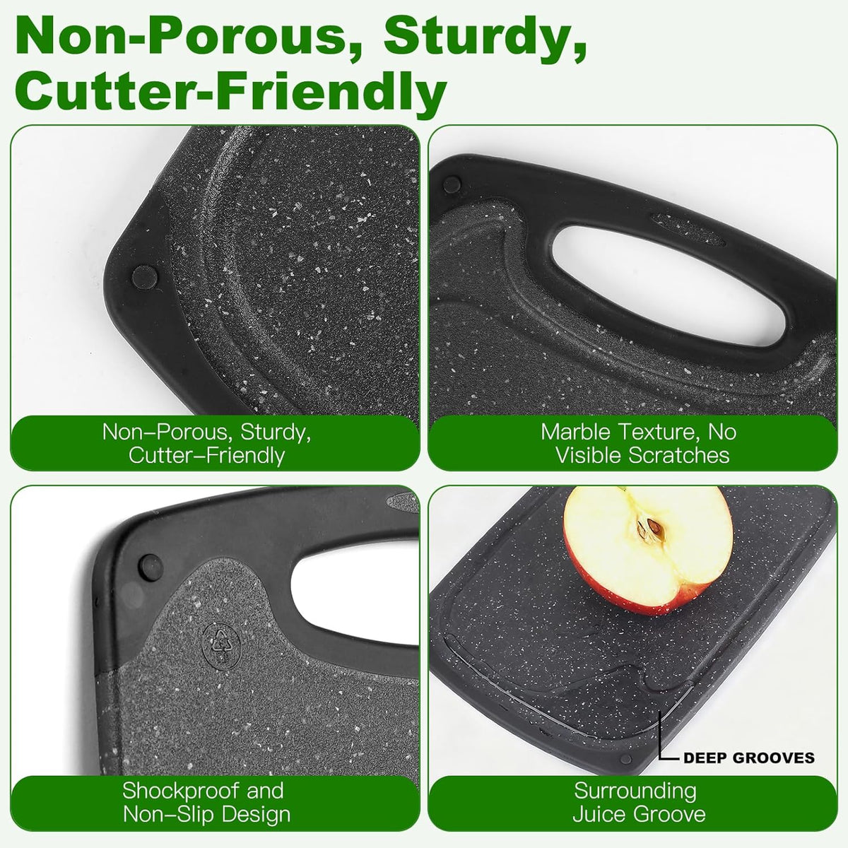Cutting Boards,12.5"×7.7" Plastic Chopping Board Made From Natural Food Grade Material,BPA Free&Eco,Non Slip&Juice Groove,Dishwasher Safe,Double-Sided Usable,Dark Grey