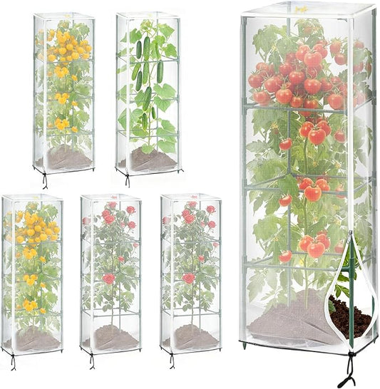 6 Pack 16.9 * 16.9 * 47.2inch Plant Cover for Square Tomato Cage,Tomato Trellis Mesh Netting Covers with Zipper Drawstring Bird Netting for Garden Protection