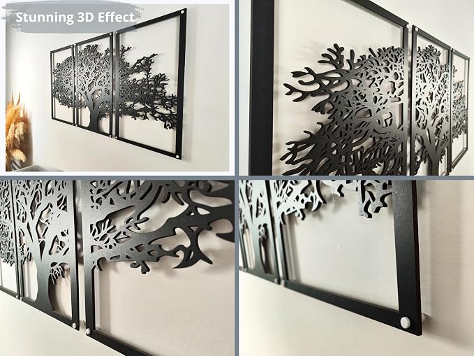 Vailla Tree of Life Wall Art 3pcs Family Tree Wall Decor 3D Wooden Wall Hanging