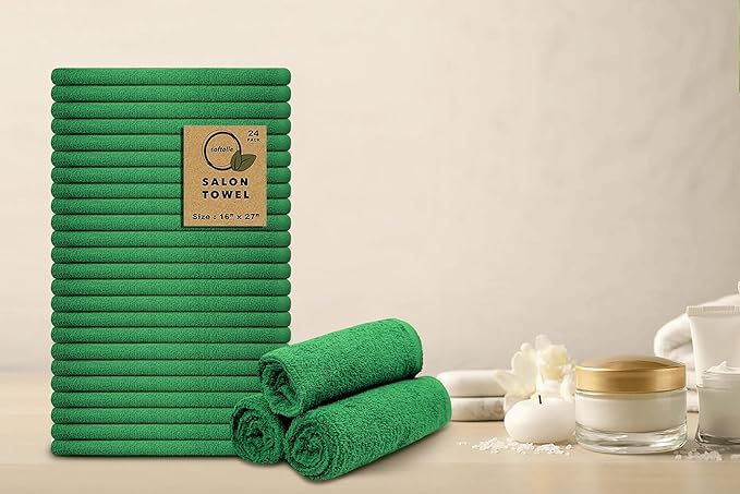 Softolle Salon Towels – Pack of 24 (16"x27") 100% Cotton Ring Spun – Ultra Soft, Highly Absorbent Hand Towels – Bulk for Spa, Gym & Salon (Dark Green, Salon Towels – Pack of 24 (16"x27"))