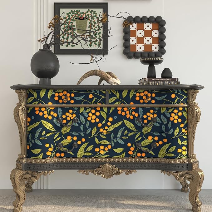 BOKEBEVE Blue Orange Green Wallpaper Peel and Stick Boho Leaves Floral Contact