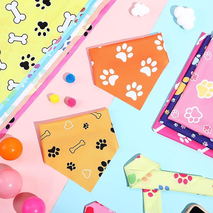 Abbylike 50 Pcs Paw Print Dog Bandanas Bulk Soft Triangle Scarves for Pets Party Costume Doggie Walking Photo Props Bibs for Pets Shops Adoption Events Halloween Party Gifts(31.5 x 21.7 x 21.7 Inch)