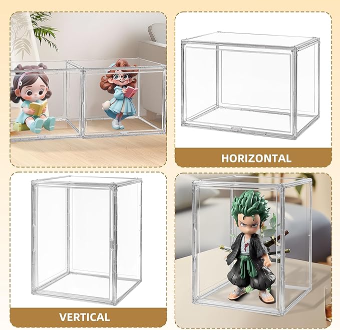 CELSOL Extra Large Storage Bins with Magnetic Door - 17.7x13x13in Clear Plastic Stackable Organizer, Waterproof Dustproof Display Case for Toys, Helmets, Shoes, Hats, Books & Collectibles