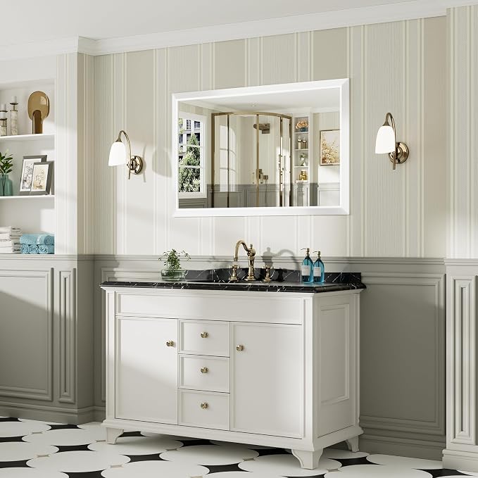 48x30 Inch White Bathroom Mirror