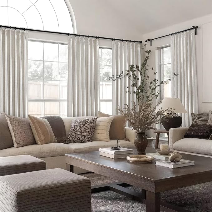 Topfinel 92 Inch Long Black Out Custom Drapery Panels, Double Pinch Pleated Window Coverings, Kids Summber Boho Farmhouse Heat Blocking Sound Block Back Tab Curtains for Patio Sunroom Bay Window