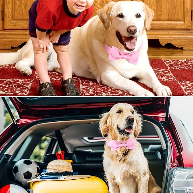 Segarty Dog Bow Ties for Large Dogs Neck Girth 16.5-21.3in, Adjustable Pink Bowtie Collar Neck Tie Tuxedo Comfortable Cotton Girl Pets Bows Grooming Accessory for Formal Wedding Holiday Birthday Party
