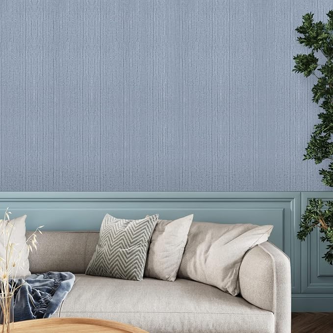 CRE8TIVE Light Blue Grasscloth Wallpaper Textured Stick and Peel Faux Grass
