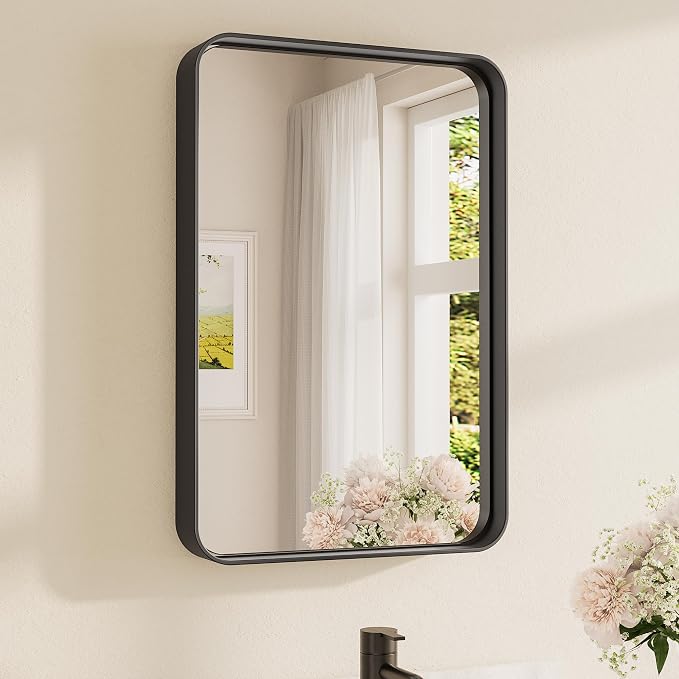 TETOTE 16 x 24 Inch Black Frame Mirror, Bathroom Vanity Mirror
