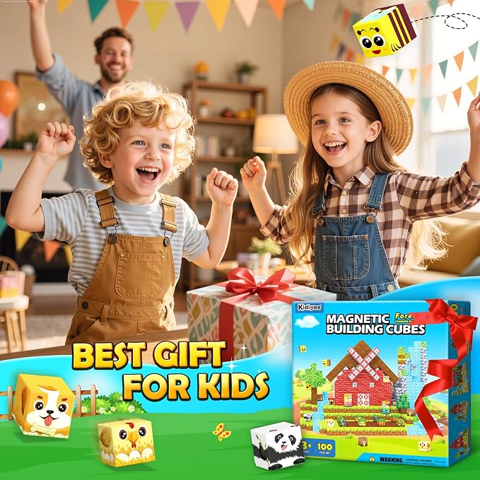 Magnetic Blocks, Build Mine Magnet World Forest Farm Edition, Magnetic Building Blocks for Kids Ages 4-6 6-8 8-12, Sensory STEM Toys for Boys & Girls