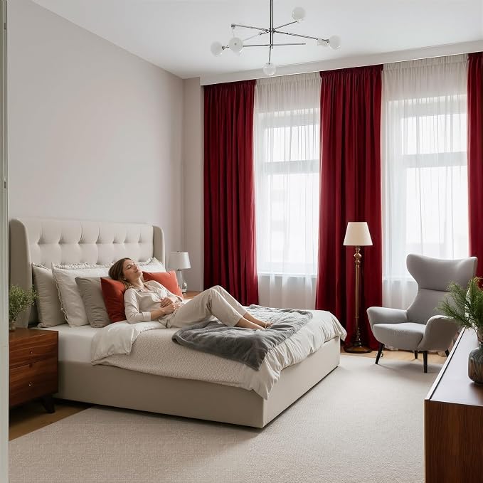NICETOWN Red Blackout 120" Velvet Curtains