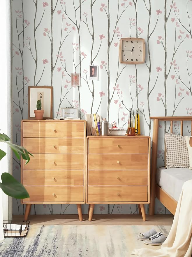 Timeet Floral Wallpaper White and Pink Wall Paper Peel and Stick Modern Contact