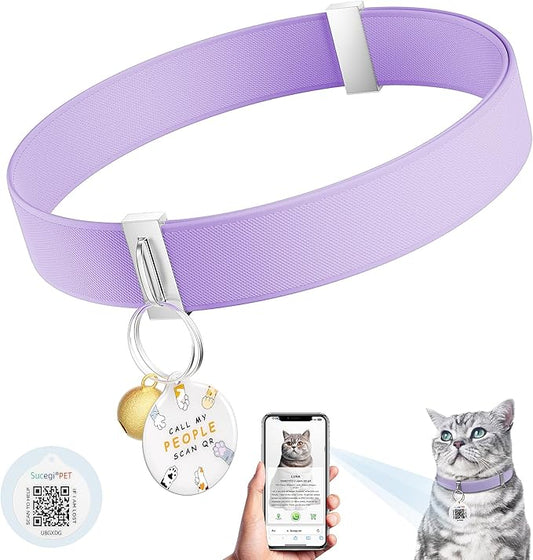 Cat Collar with Bell, Stretch Elastic Quick Release, Non Breakaway Lightweight Kitten Collar for Girl Boy Cats, Pet Supplies,Gifts,Accessories, Purple
