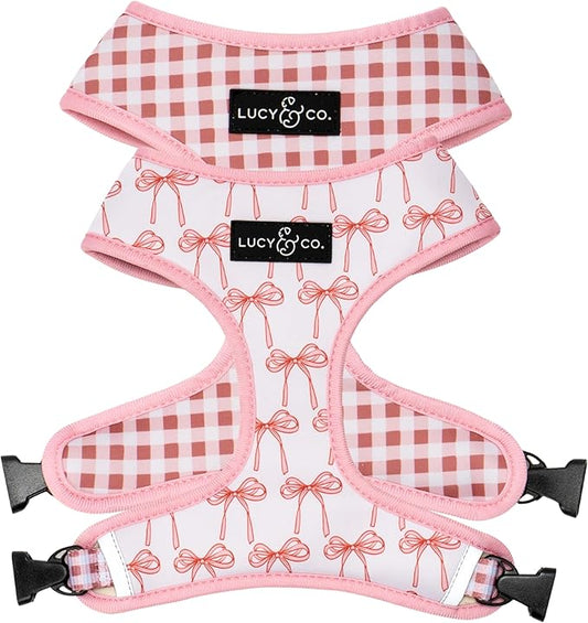 Lucy & Co. Cute Reversible Dog Harness Walking Halter - Best Designer Pet Harnesses for XS - XL Dogs - Padded Adjustable Vest for Easy Walking (X-Large, Ballet Bows - White & Pink Bows)