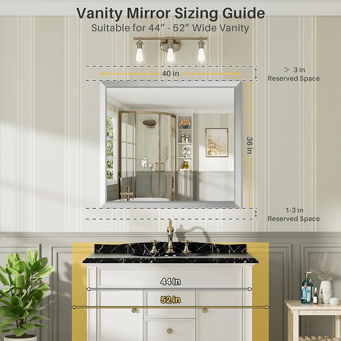 40x36 Inch Brushed Silver Bathroom Mirror