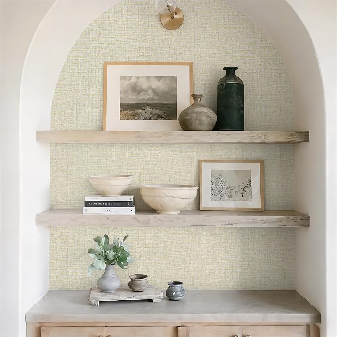 Guvana Grasscloth Peel and Stick Wallpaper Cream Textured Contact Paper Modern