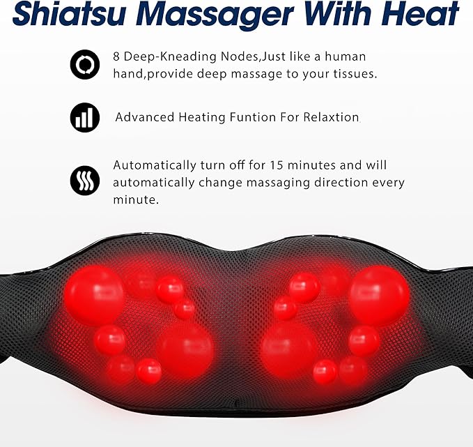 Shiatsu Neck and Back Massager with Heat, Electric Deep Tissue Kneading Neck and Shoulder Massage, Best Gifts for Women Men Mom Dad Mothers Fathers Day Birthday Gift (NOT Cordless)