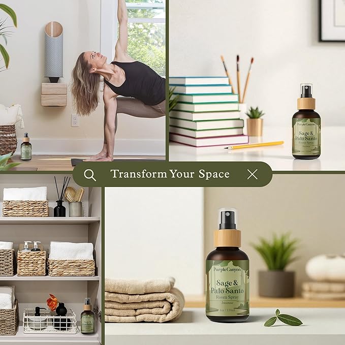 Purple Canyon Sage & Palo Santo Room Spray — 4 oz Natural Linen & Room Freshener — Earthy, Herbal & Woody Fragrance Mist — Cleanse & Refresh Home Atmosphere — Premium Natural Fragrance Oils