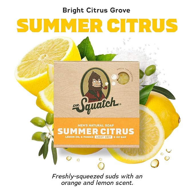 Dr. Squatch Natural Bar Soap for Men - Cold Process Soap with No Harsh Chemicals - Summer Citrus, Cool Fresh Aloe, Gold Moss, Bay Rum & Pine Tar (5 oz, 5-Pack)