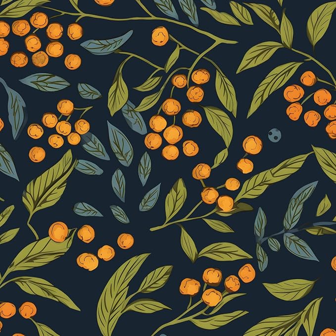 BOKEBEVE Blue Orange Green Wallpaper Peel and Stick Boho Leaves Floral Contact