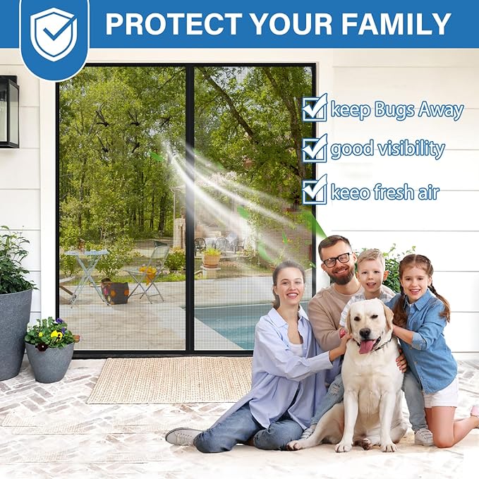 Upgraded PET Mesh Magnetic Screen Door Stronger Than Fiberglass and Polyester,Hands Free,Keep Bugs Out,Pet & Kid Friendly,Suitable for Sliding Doors,Patio and French Doors-48" X 96"