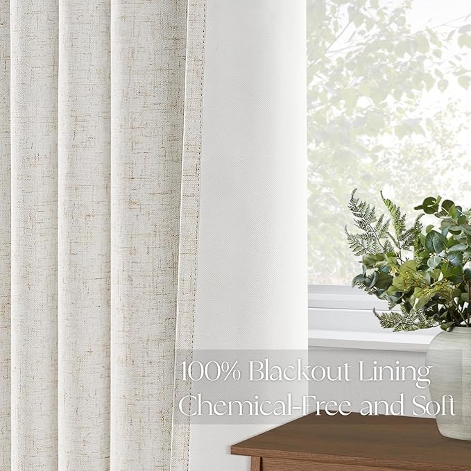 Topfinel Black Out Linen Curtains 54 Inch Long, Pinch Pleat Back Tab Pleated Country Room Darkening Uv Blocking Cute Short Curtains for Small Window Bedroom Nursery Cafe with Clips, Ivory Off White