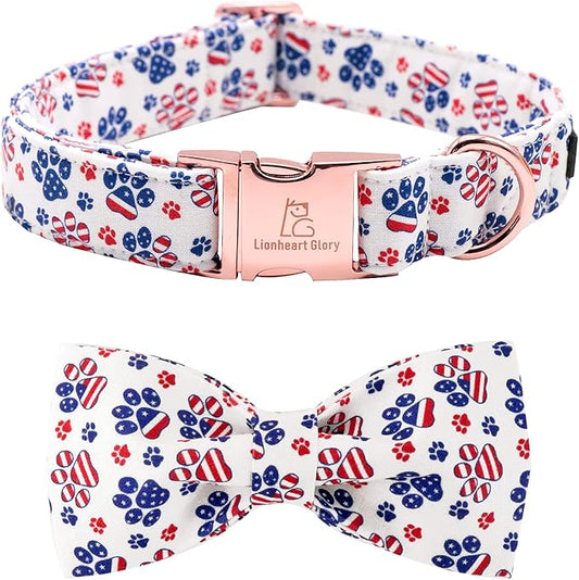 Lionheart Glory American Flag Dog Collar with Bow, Adjustable for Large Dogs