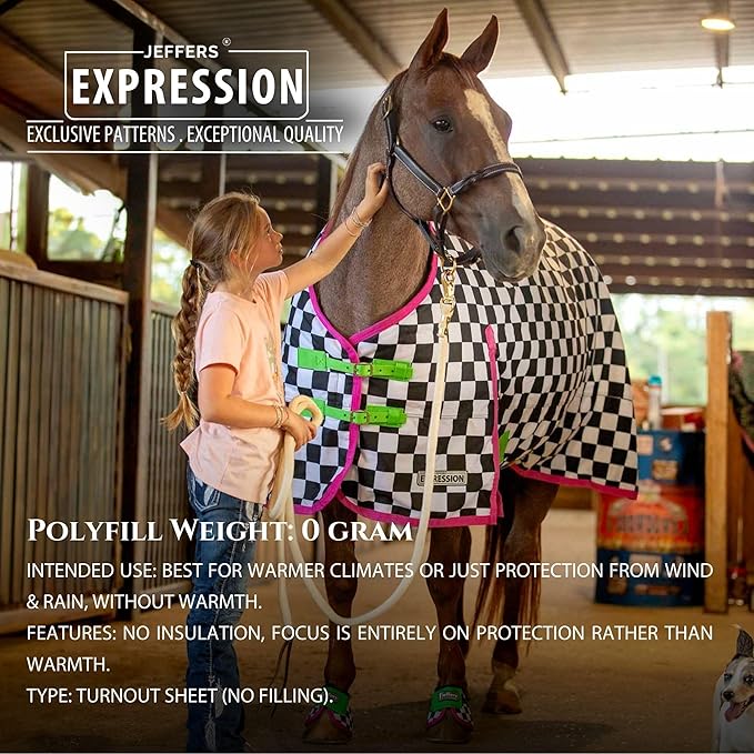 Jeffers Expression 1200 Denier Standard Neck Turnout Sheet, Skater Cowgirl, 69"- Waterproof, Breathable Horse Sheet with 0g Polyfill, No Insulation - Ideal Protection for Wind & Rain, Light Weight