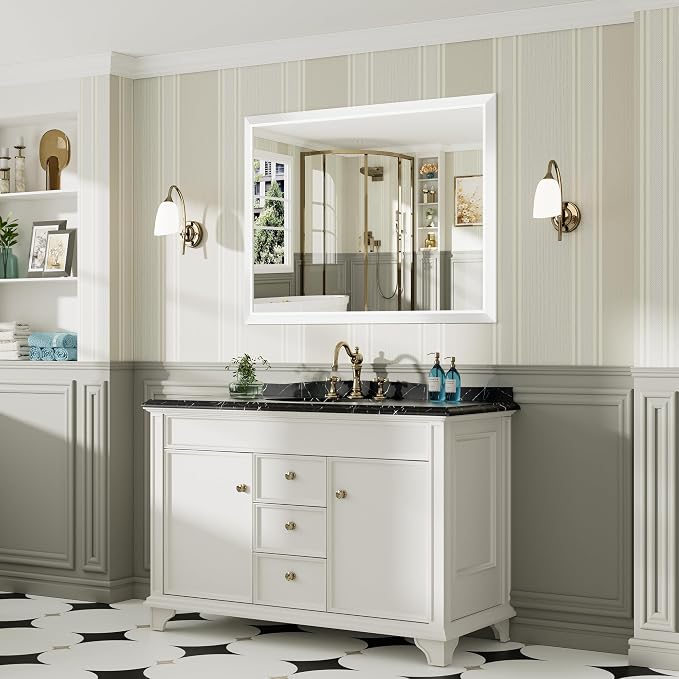 48x36 Inch White Bathroom Mirror