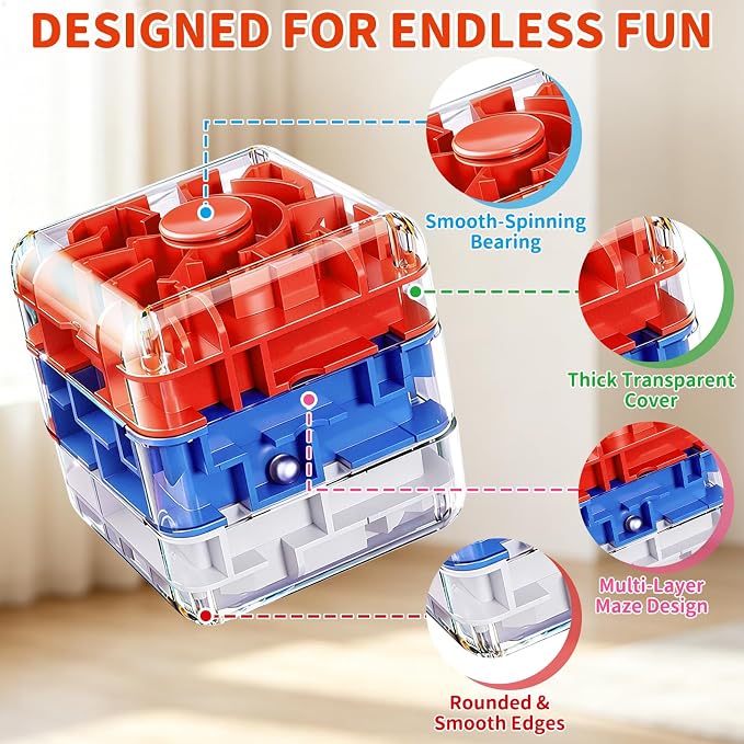 Infowush 2-in-1 Fidget Spinners Maze Cube - Fidget Toys for Kids & Adults | 3x2 Cube, Stress Relief Sensory 3D Brain Teaser Puzzle Cube, Board Game, Travel Toy, Birthday Gift for Boys Girls Ages 3 & Up