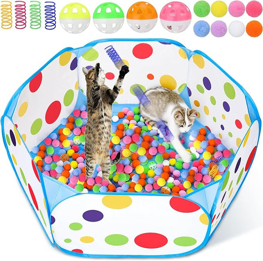 Palksky Ball Pit with 210 Toy Balls and 4 Spring Toys - Interactive Cat Toys for Bored Indoor Cats Self Play, Enrichment Toy for Fun and Exercise