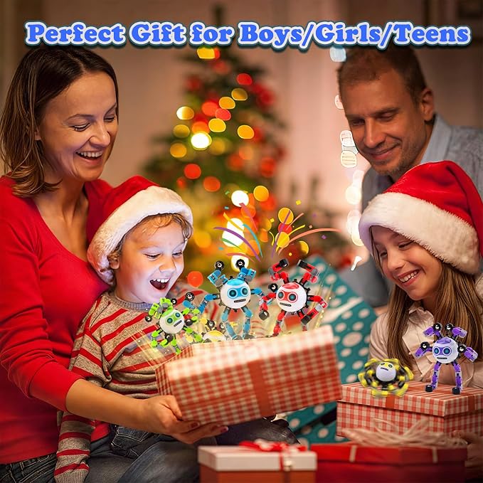 4 PCS Travel Toys Transformable Fidget Spinners Toys for Kids and Adults Sensory Toy for Boys Teens Stress Relief Autism ADHD Cool Road Trip Travel Essential Birthdays Gifts for Party Favors