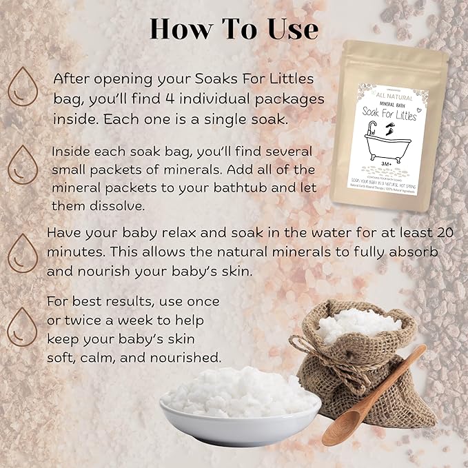 Soak for Littles: Mineral Bath Soak, 100% Organic Natural Earth Minerals, Better Than Oatmeal Bath Baby, Epsom, Oatmeal, or Kids Salts Baths, Soak Your Little One in A Natural Hot Spring