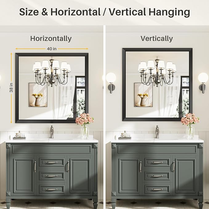 Briivue 40x38 Inch Black Bathroom Mirror