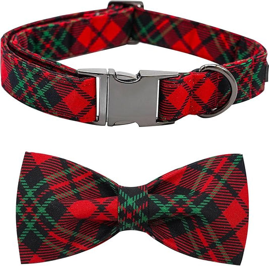 Dog Collar, Christmas Plaid Pet Collar Bow Holiday Bows Girl Boy Bow Dog Collars Puppy Adjustable Pet Collar for Small Dogs
