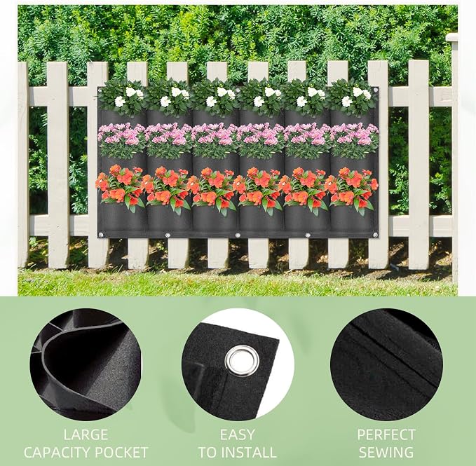 LITLANDSTAR 18 Pockets Hanging Grow Bags, 2 Pack Horizontal Wall Planter Plant