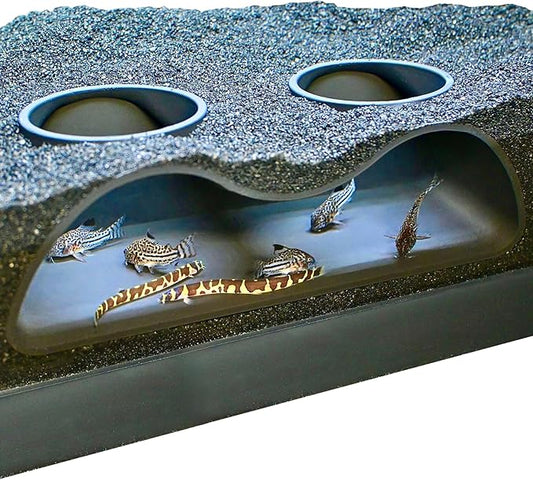 Aquarium Underground Tunnel Cave Natural Curve Two Hole | Viewing Fish & Shrimp Under Gravel Tunnel | Fish Tank Decor Decoration Hideout Perfect for Corydora Catfish, Kuhli Loach, Pleco